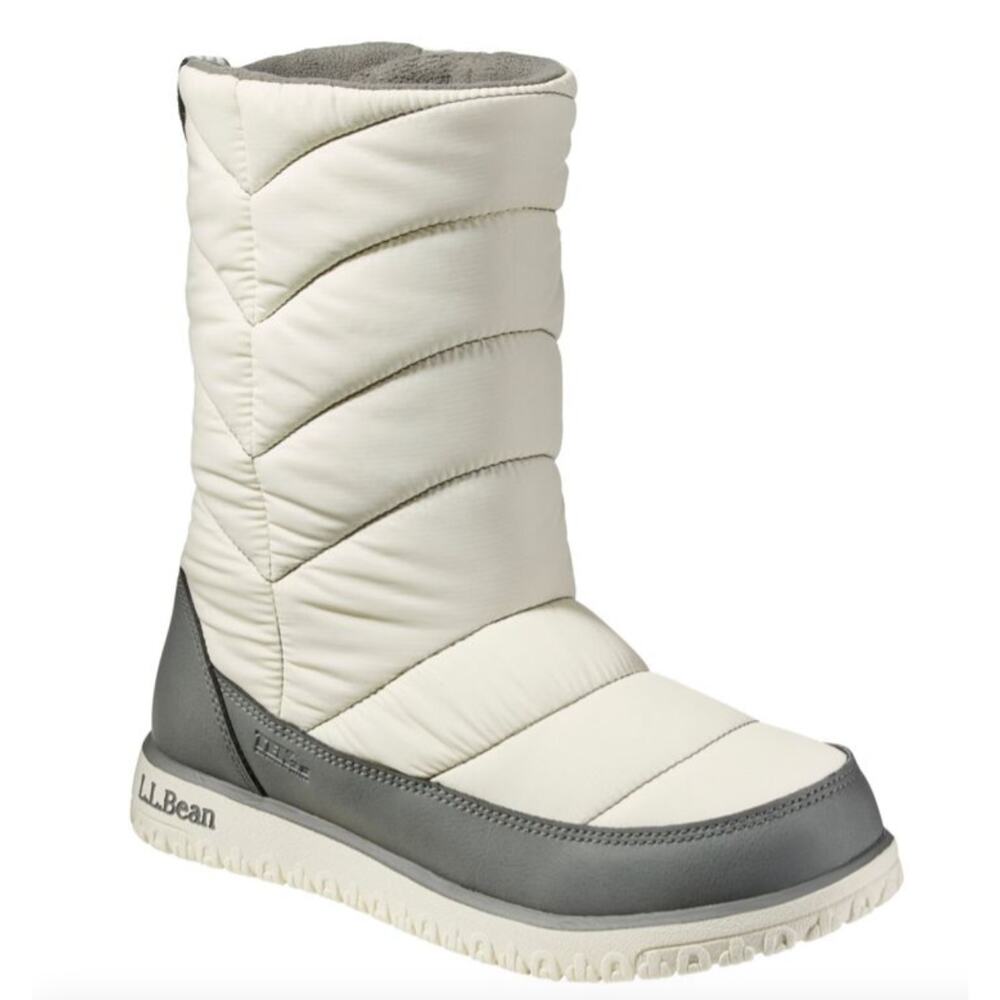 L.L. Bean Ultralight Quilted Insulated Boots, Tall Side-Zip | Women 6 White Gray